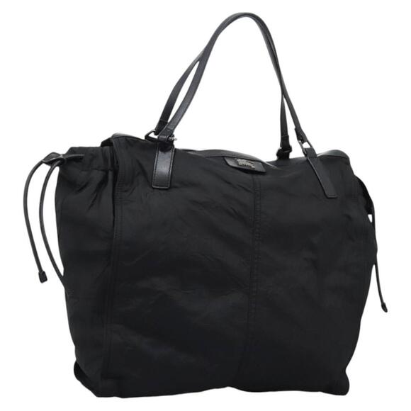 BURBERRY Nova Check Tote Bag Nylon Black Silver Auth ep7664